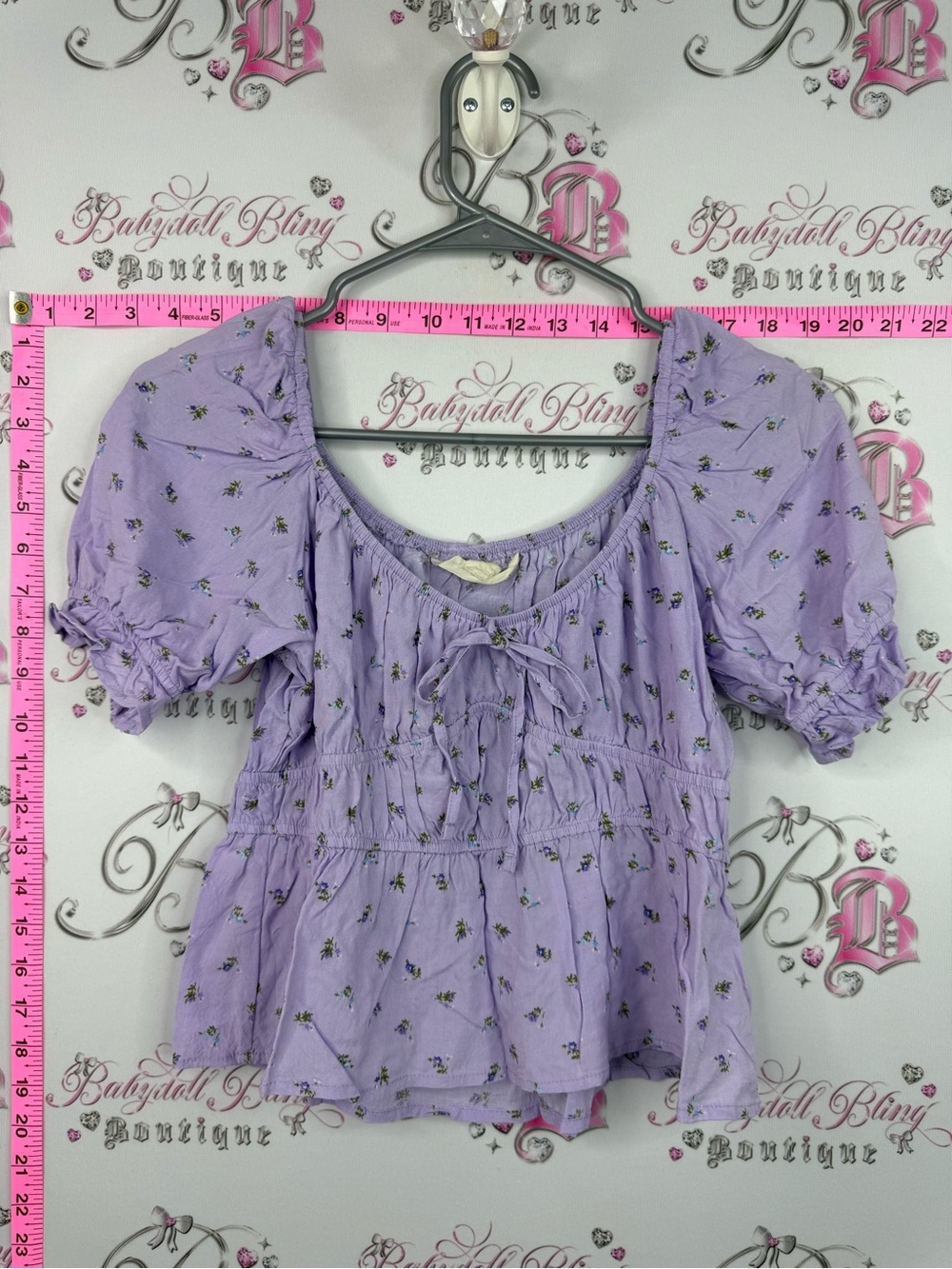 Aeropostale Lavender Floral Tie-Neck Blouse